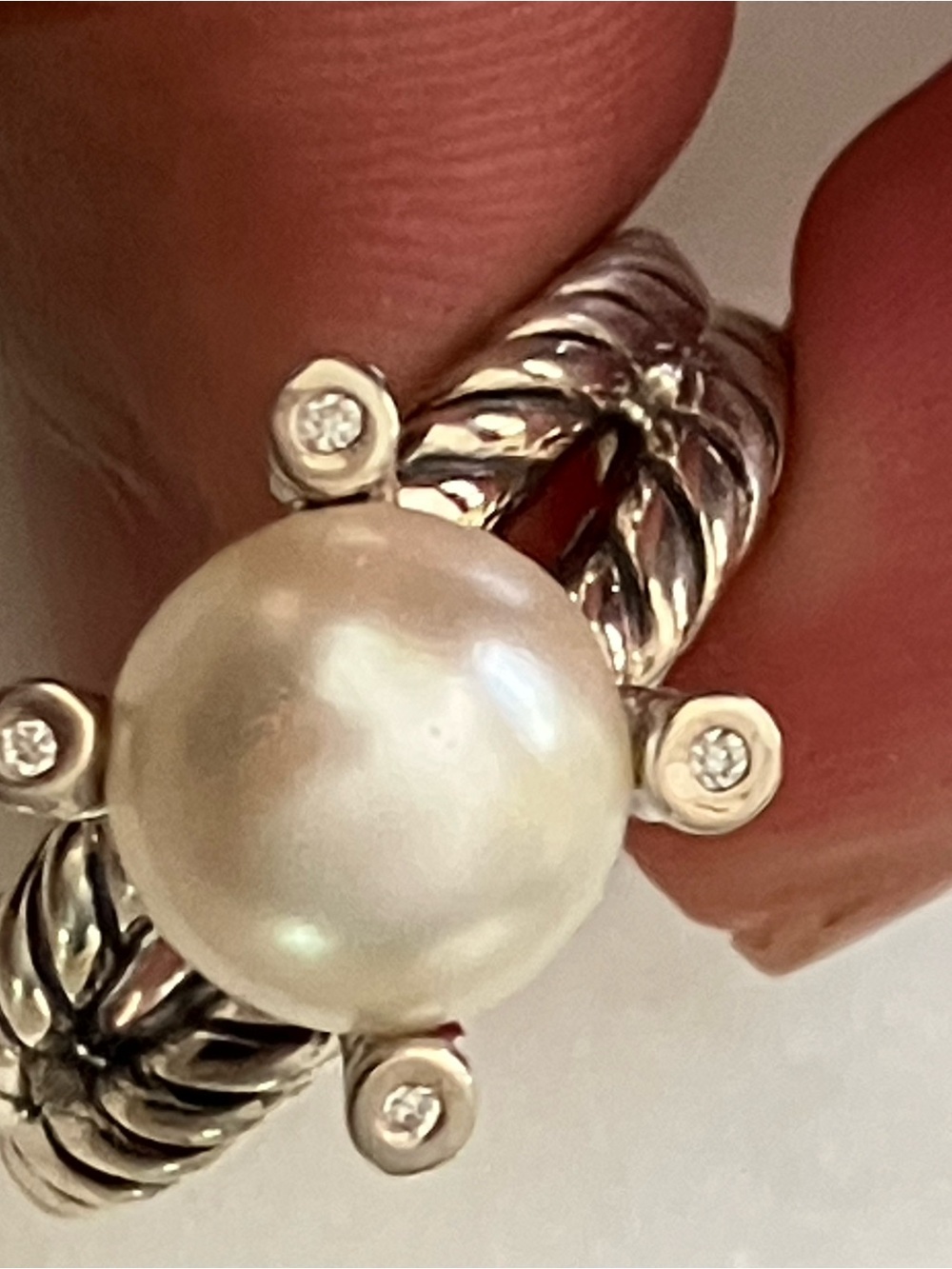 David Yurman Cable Ring W freshwater pearl w diamonds sterling silver 925
